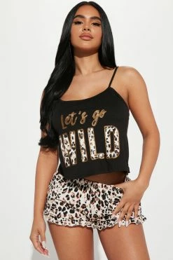 Fashion Nova Pajama Sets Lets Go Wild PJ Short Set - Black/combo