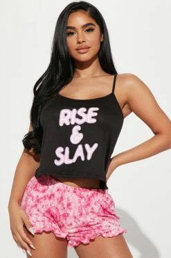Fashion Nova Rise & Slay PJ Short Set - Pink/combo