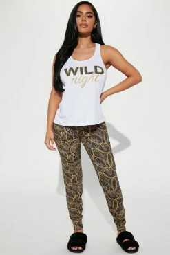 Fashion Nova Pajama Sets Wild Night PJ Jogger Set - White/combo