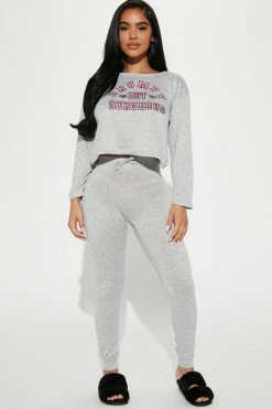 Fashion Nova Pajama Sets Grumpy But Gorgeous PJ Jogger Set - Heather Grey