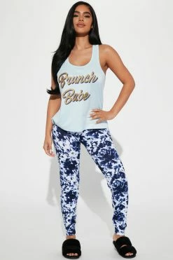 Fashion Nova Brunch Babe PJ Jogger Set - Blue/combo