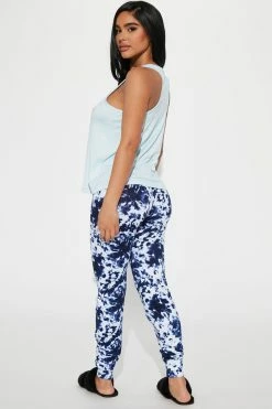 Fashion Nova Brunch Babe PJ Jogger Set - Blue/combo