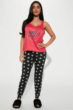 Fashion Nova Pajama Sets Call Me Babe PJ Jogger Set - Pink/combo