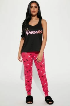 Fashion Nova Pajama Sets Princess Power PJ Jogger Set - Hot Pink/combo