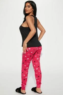 Fashion Nova Pajama Sets Princess Power PJ Jogger Set - Hot Pink/combo
