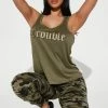 Fashion Nova Pajama Sets Trouble Make PJ Jogger Set - Olive/combo