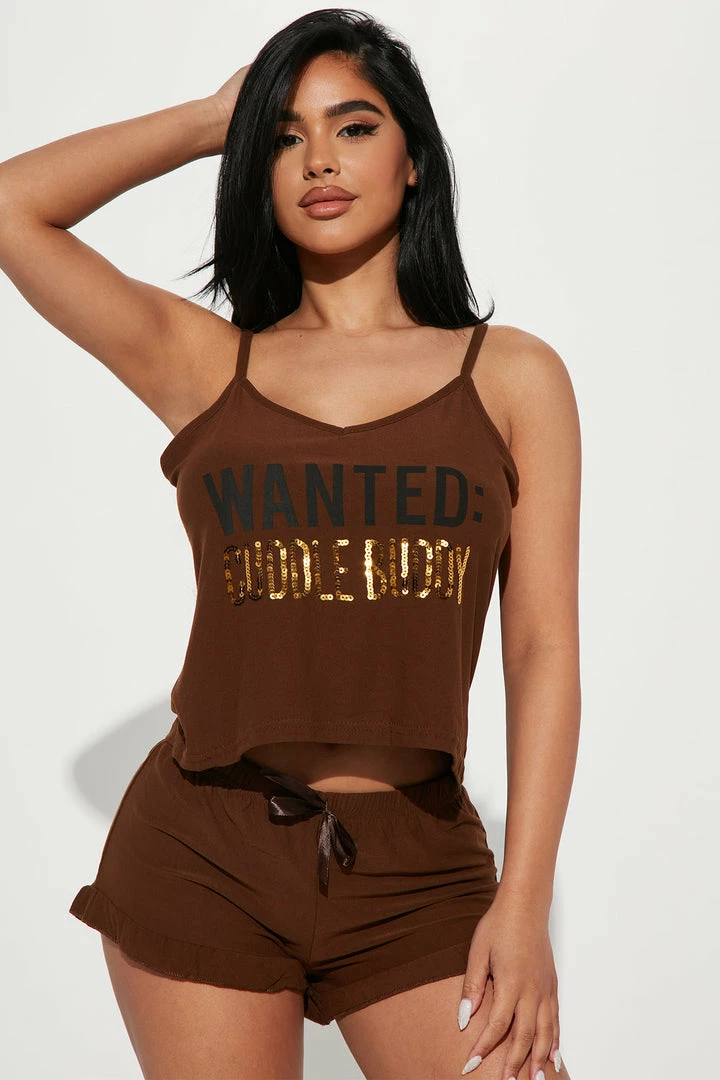 Fashion Nova Pajama Sets Just Want A Cuddle Buddy PJ Short Set - Chocolate