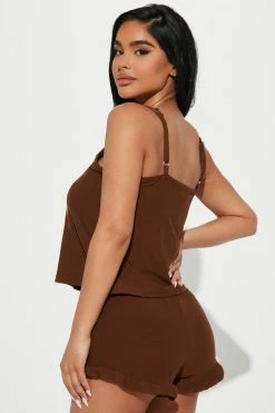 Fashion Nova Pajama Sets Just Want A Cuddle Buddy PJ Short Set - Chocolate