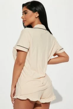 Fashion Nova Pajama Sets Always Sleeping In PJ Short Set - Mocha/combo