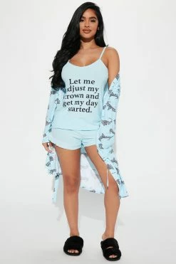 Fashion Nova Pajama Sets Wearing My Crown PJ Robe Set - Blue/combo