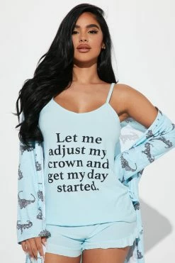 Fashion Nova Pajama Sets Wearing My Crown PJ Robe Set - Blue/combo