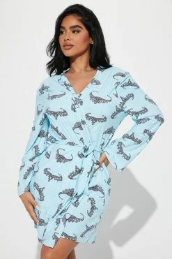 Fashion Nova Pajama Sets Wearing My Crown PJ Robe Set - Blue/combo