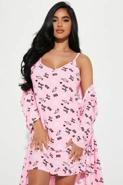 Fashion Nova Pajama Sets Love Sleep XOXO PJ Robe Set - Pink/combo