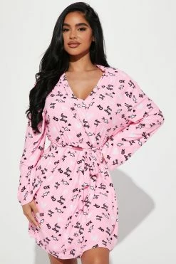 Fashion Nova Pajama Sets Love Sleep XOXO PJ Robe Set - Pink/combo
