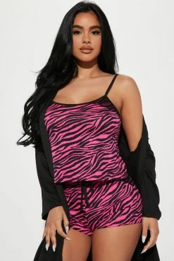 Fashion Nova Pajama Sets Grow And Glow PJ Robe Set - Hot Pink/combo