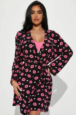 Fashion Nova Pucker Up Buttercup PJ Robe Set - Hot Pink/combo Pajama Sets