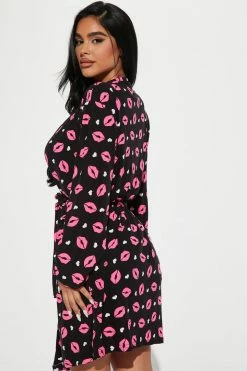 Fashion Nova Pucker Up Buttercup PJ Robe Set - Hot Pink/combo Pajama Sets