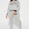 Fashion Nova Pajama Sets Need Coffee First PJ Jogger Set - Heather Grey