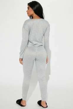 Fashion Nova Pajama Sets Need Coffee First PJ Jogger Set - Heather Grey