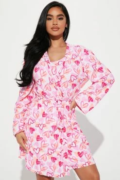 Fashion Nova Love To Nap PJ Robe Set - White/combo