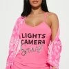 Fashion Nova Lights Camera Action PJ Robe Set - Pink/Pink Pajama Sets