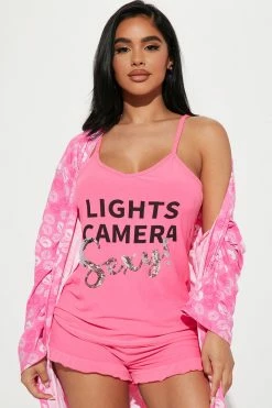 Fashion Nova Lights Camera Action PJ Robe Set - Pink/Pink Pajama Sets