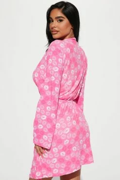 Fashion Nova Lights Camera Action PJ Robe Set - Pink/Pink Pajama Sets