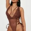 Fashion Nova Soulmate Ties Lace Up Teddy - Brown
