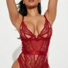 Fashion Nova Always Be There For You Lace Teddy - Red Sexy Sleepwear