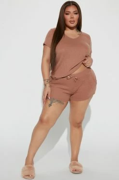 Fashion Nova Always Napping PJ Short Set - Mocha