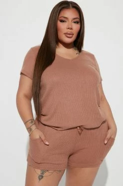 Fashion Nova Always Napping PJ Short Set - Mocha
