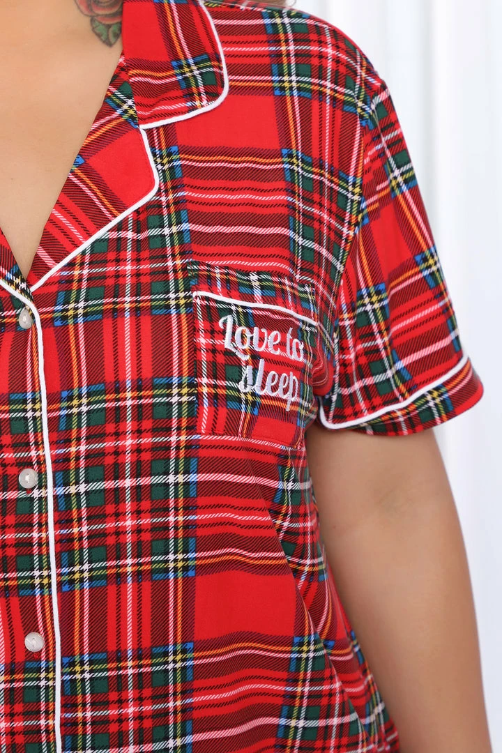 Fashion Nova Fireside Love PJ Short Set - Red/combo