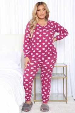 Fashion Nova Pajama Sets Heart To Heart Ribbed PJ Jogger Set - Purple