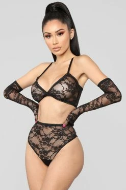 Fashion Nova Sexy Sleepwear Feels Good Being Bad 3 Piece Set - Black