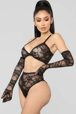 Fashion Nova Sexy Sleepwear Feels Good Being Bad 3 Piece Set - Black