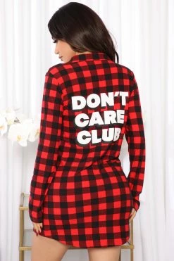 Fashion Nova Robes & Sleep Shirts Warm By The Fireplace PJ Sleep Shirt - Red/Black