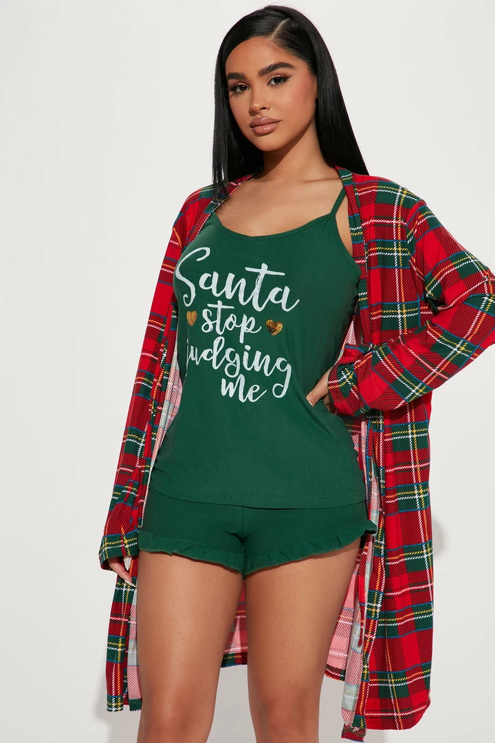 Fashion Nova Santa Don't Judge Me PJ Robe Set - Green/combo