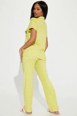 Fashion Nova Pajama Sets Love My Morning Coffee PJ Pant Set - Yellow/combo