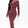 Fashion Nova Addictive Kisses PJ Jumpsuit Onesie - Red/combo Pajama Rompers & Jumpsuits