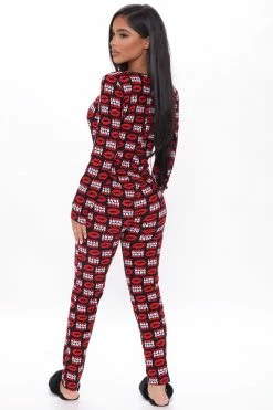 Fashion Nova Addictive Kisses PJ Jumpsuit Onesie - Red/combo Pajama Rompers & Jumpsuits
