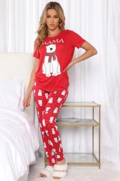 Fashion Nova Polar Bear Fam Holiday PJ Set - Red/combo Pajama Sets