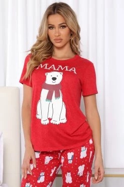 Fashion Nova Polar Bear Fam Holiday PJ Set - Red/combo Pajama Sets