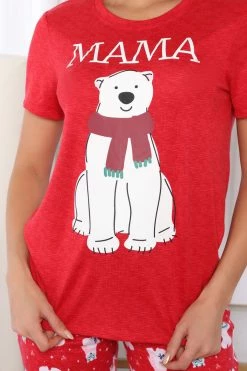 Fashion Nova Polar Bear Fam Holiday PJ Set - Red/combo Pajama Sets