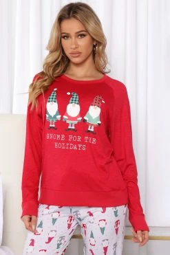 Fashion Nova Pajama Sets Gnome Fam Holiday PJ Set - Red/combo