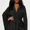 Fashion Nova Romantic Getaway Satin Robe - Black