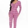 Fashion Nova Pajama Rompers & Jumpsuits On Plaid Behavior PJ Jumpsuit Onesie - Pink/combo
