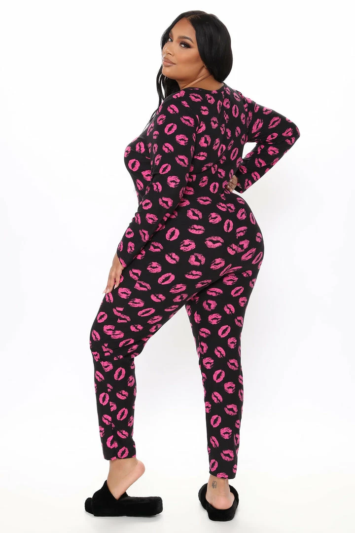 Fashion Nova Kiss Of Bliss PJ Jumpsuit Onesie - Black/combo