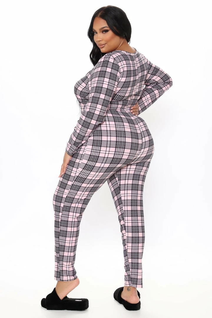 Fashion Nova Plaid The Game Jumpsuit PJ Onesie - Pink/combo Pajama Rompers & Jumpsuits