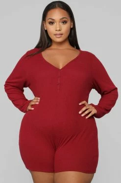 Fashion Nova Your One And Only Sleep Romper - Burgundy Pajama Rompers & Jumpsuits