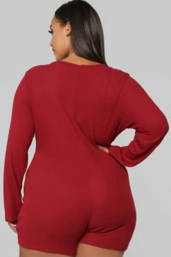 Fashion Nova Your One And Only Sleep Romper - Burgundy Pajama Rompers & Jumpsuits
